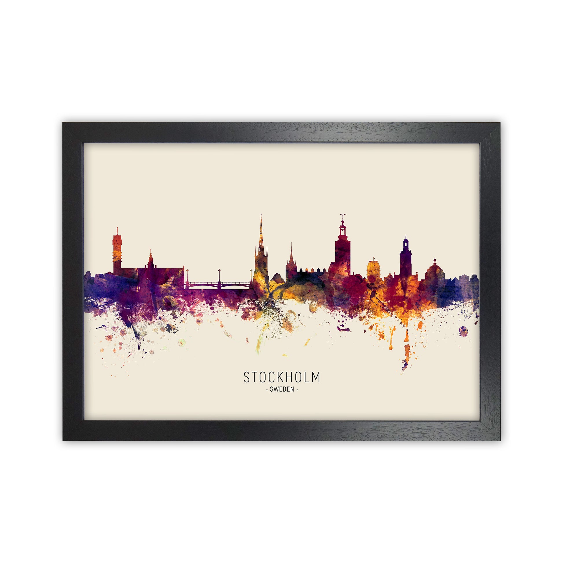Stockholm Sweden Skyline Autumn City Name Art Print by Michael Tompsett Black Grain