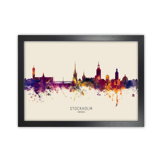 Stockholm Sweden Skyline Autumn City Name Art Print by Michael Tompsett Black Grain