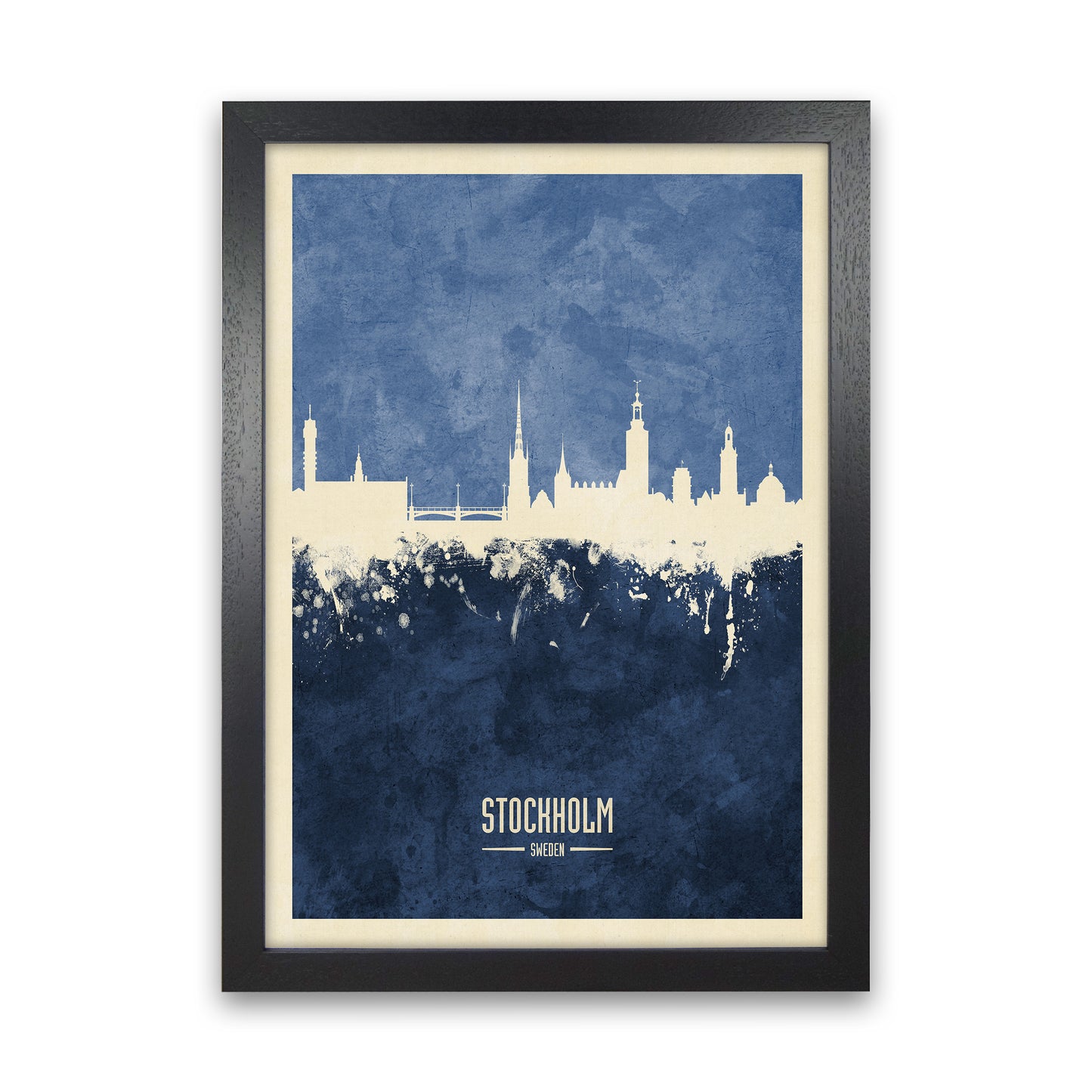 Stockholm Sweden Skyline Portrait Navy Art Print by Michael Tompsett Black Grain