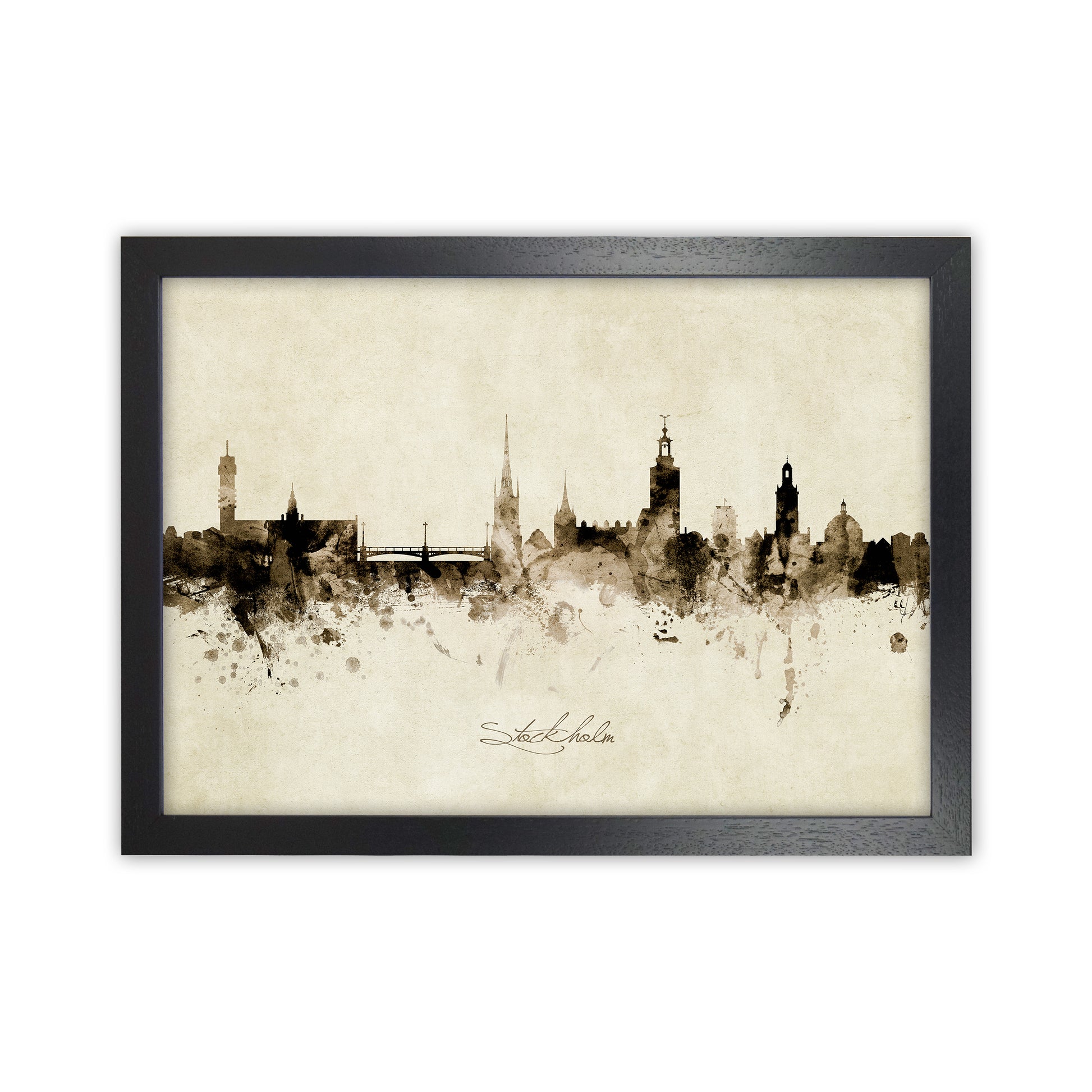 Stockholm Sweden Skyline Vintage Art Print by Michael Tompsett Black Grain