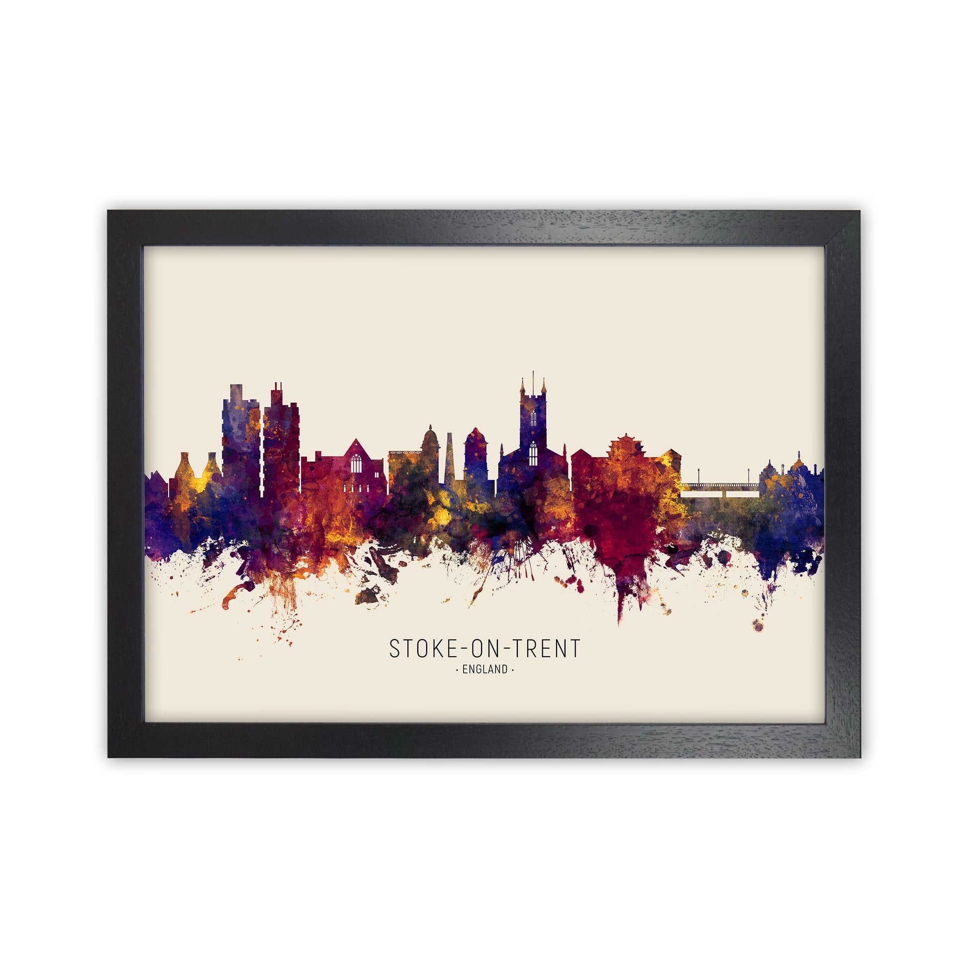 Stoke-On-Trent England Skyline Autumn City Name Art Print by Michael Tompsett Black Grain