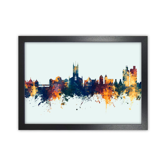 Stoke-On-Trent England Skyline Blue Orange Art Print by Michael Tompsett Black Grain