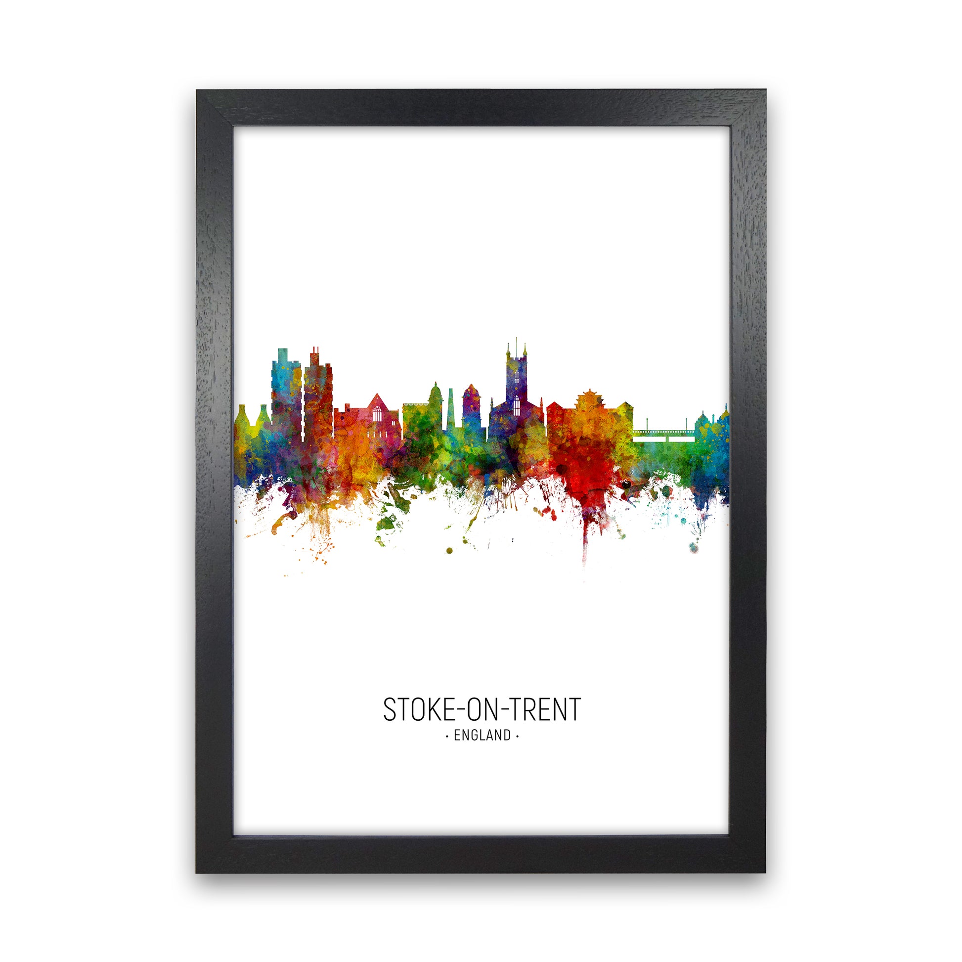 Stoke-On-Trent England Skyline Portrait Art Print by Michael Tompsett Black Grain