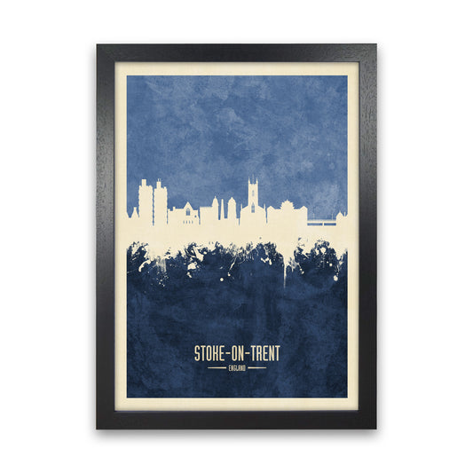 Stoke-On-Trent England Skyline Portrait Navy Art Print by Michael Tompsett Black Grain