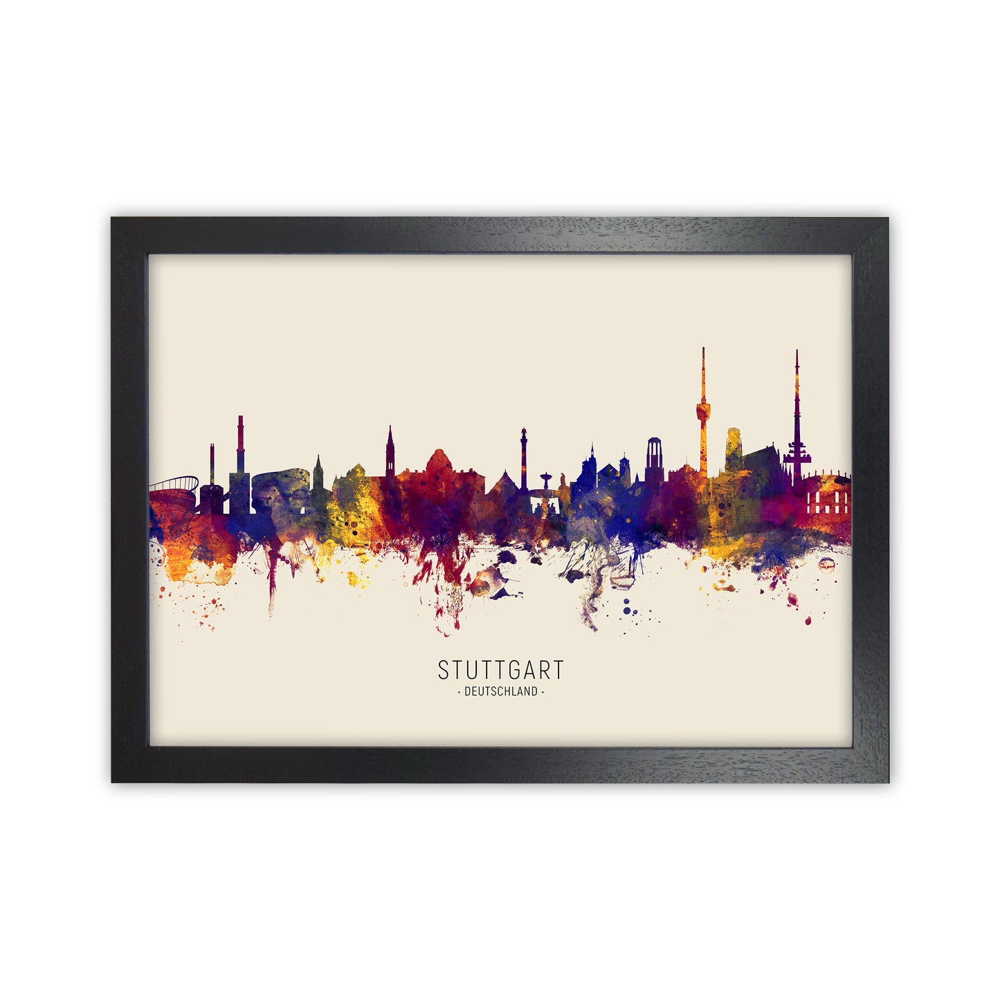 Stuttgart Deutschland Skyline Autumn City Name Art Print by Michael Tompsett Black Grain