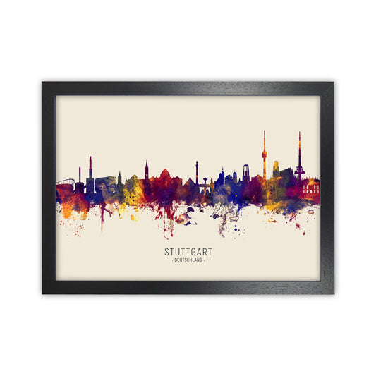 Stuttgart Deutschland Skyline Autumn City Name Art Print by Michael Tompsett Black Grain