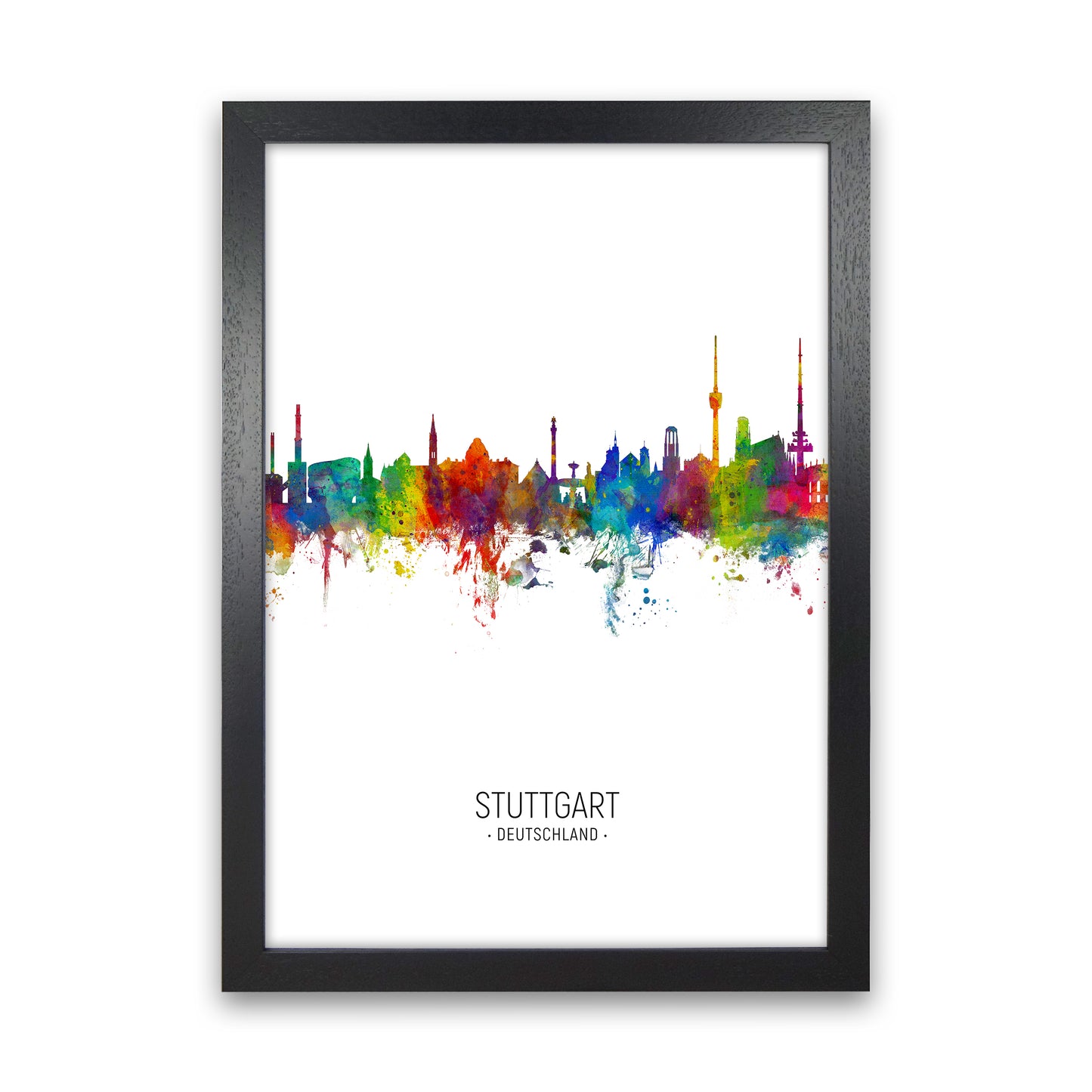 Stuttgart Germany Skyline Portrait Art Print by Michael Tompsett Black Grain