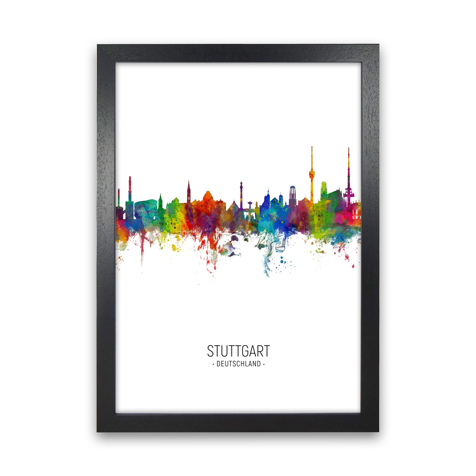 Stuttgart Germany Skyline Portrait Art Print by Michael Tompsett Black Grain