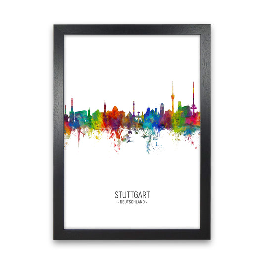 Stuttgart Germany Skyline Portrait Art Print by Michael Tompsett Black Grain