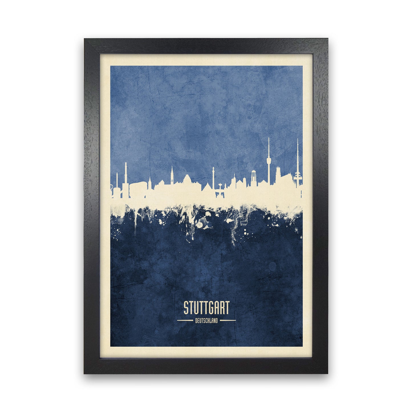 Stuttgart Germany Skyline Portrait Navy Art Print by Michael Tompsett Black Grain