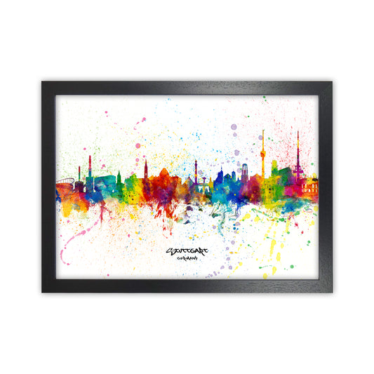Stuttgart Germany Skyline Splash Art Print by Michael Tompsett Black Grain