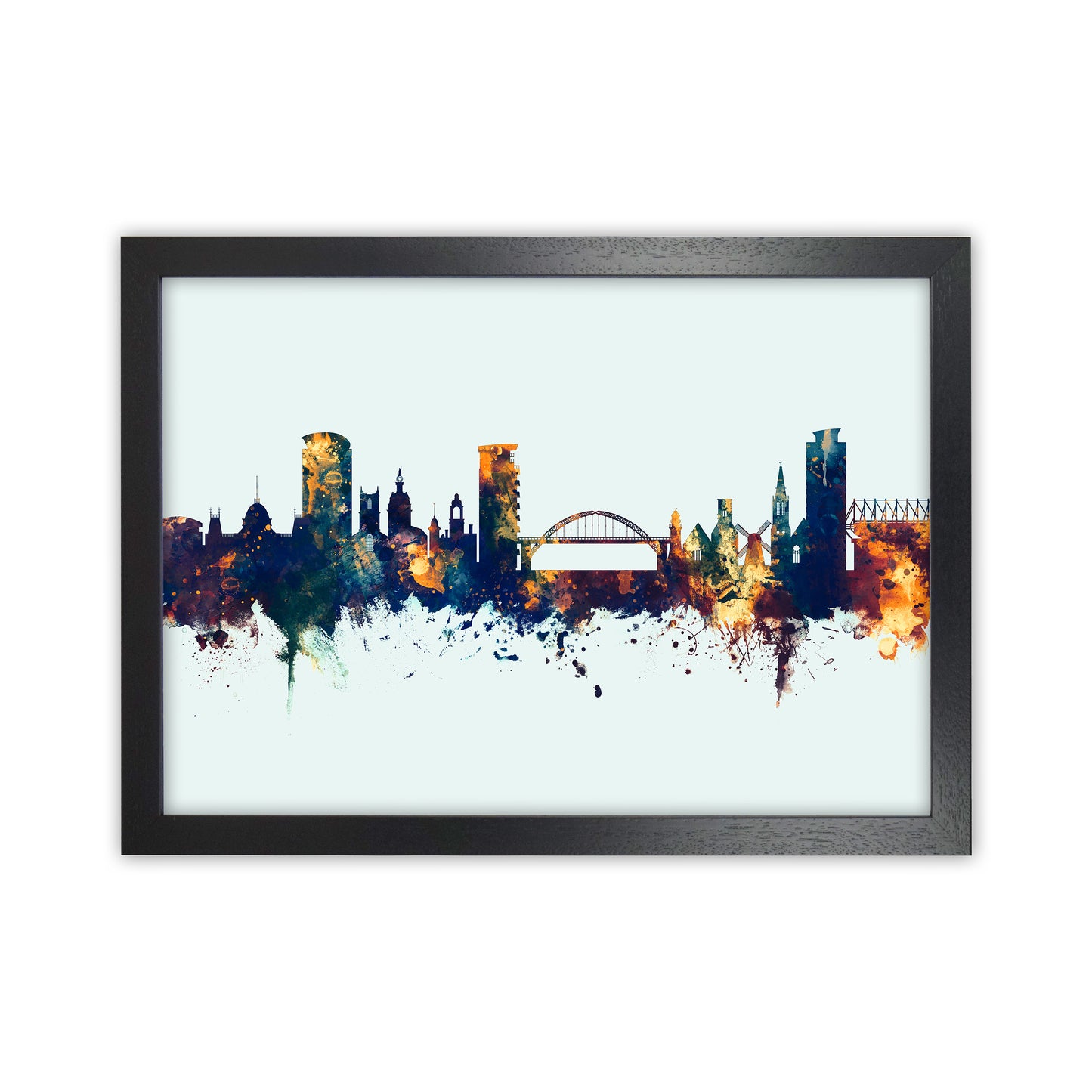 Sunderland England Skyline Blue Orange Art Print by Michael Tompsett Black Grain