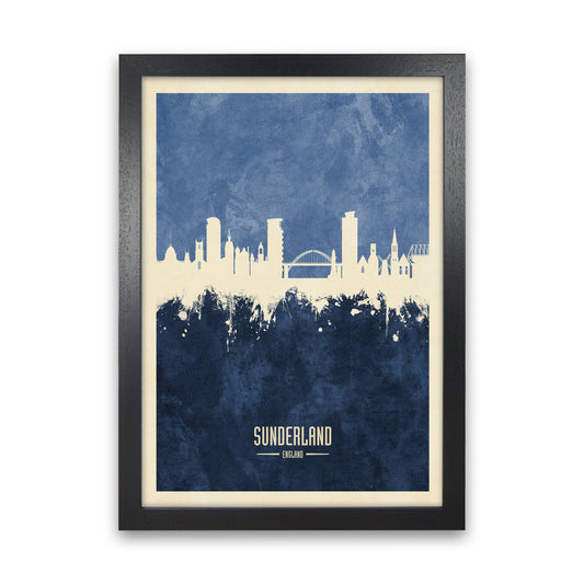 Sunderland England Skyline Portrait Navy Art Print by Michael Tompsett Black Grain