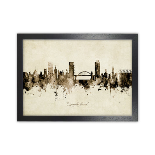 Sunderland England Skyline Vintage Art Print by Michael Tompsett Black Grain