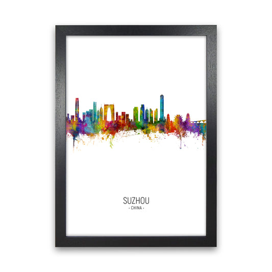 Suzhou China Skyline Portrait Art Print by Michael Tompsett Black Grain