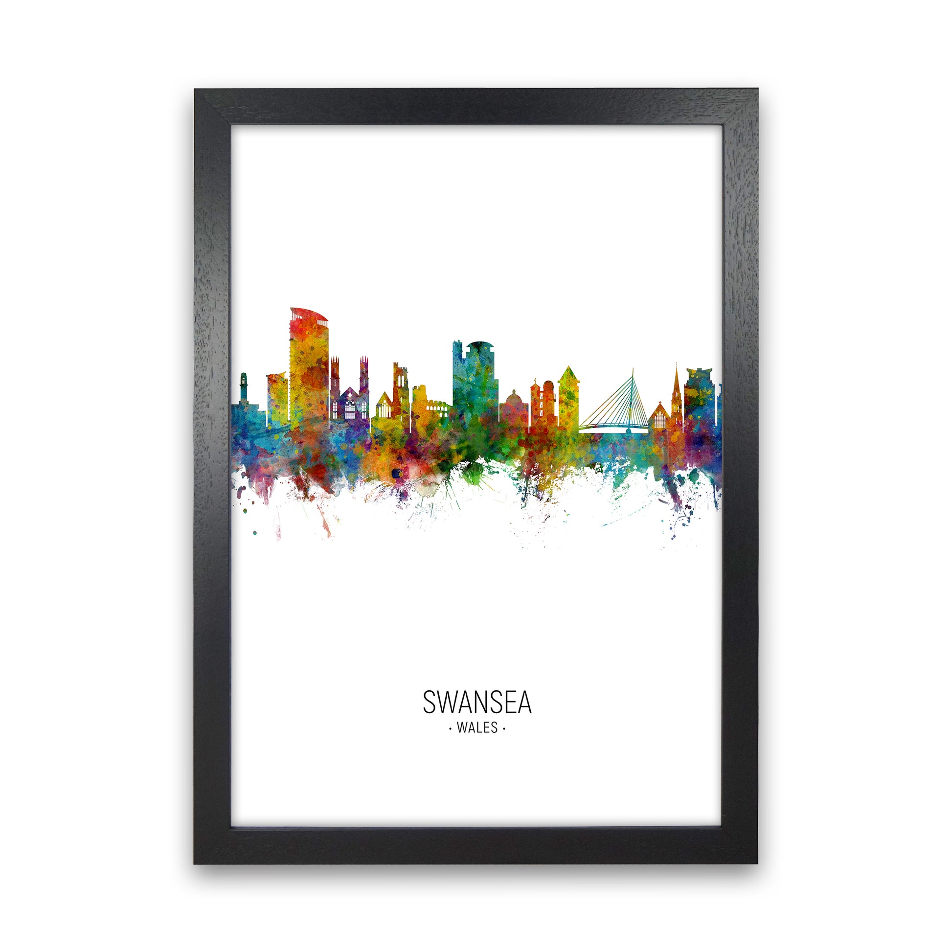 Swansea Wales Skyline Portrait Art Print by Michael Tompsett Black Grain