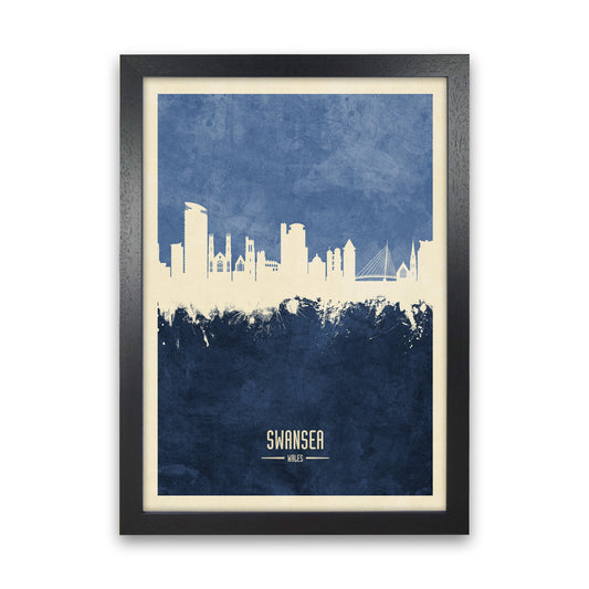 Swansea Wales Skyline Portrait Navy Art Print by Michael Tompsett Black Grain