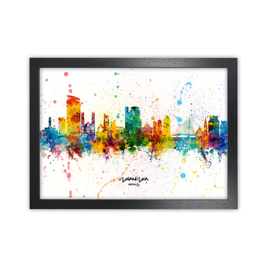 Swansea Wales Skyline Splash Art Print by Michael Tompsett Black Grain
