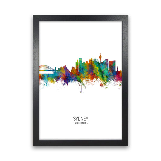 Sydney Australia Skyline Portrait Art Print by Michael Tompsett Black Grain