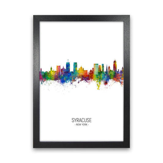 Syracuse New York Skyline Portrait Art Print by Michael Tompsett Black Grain