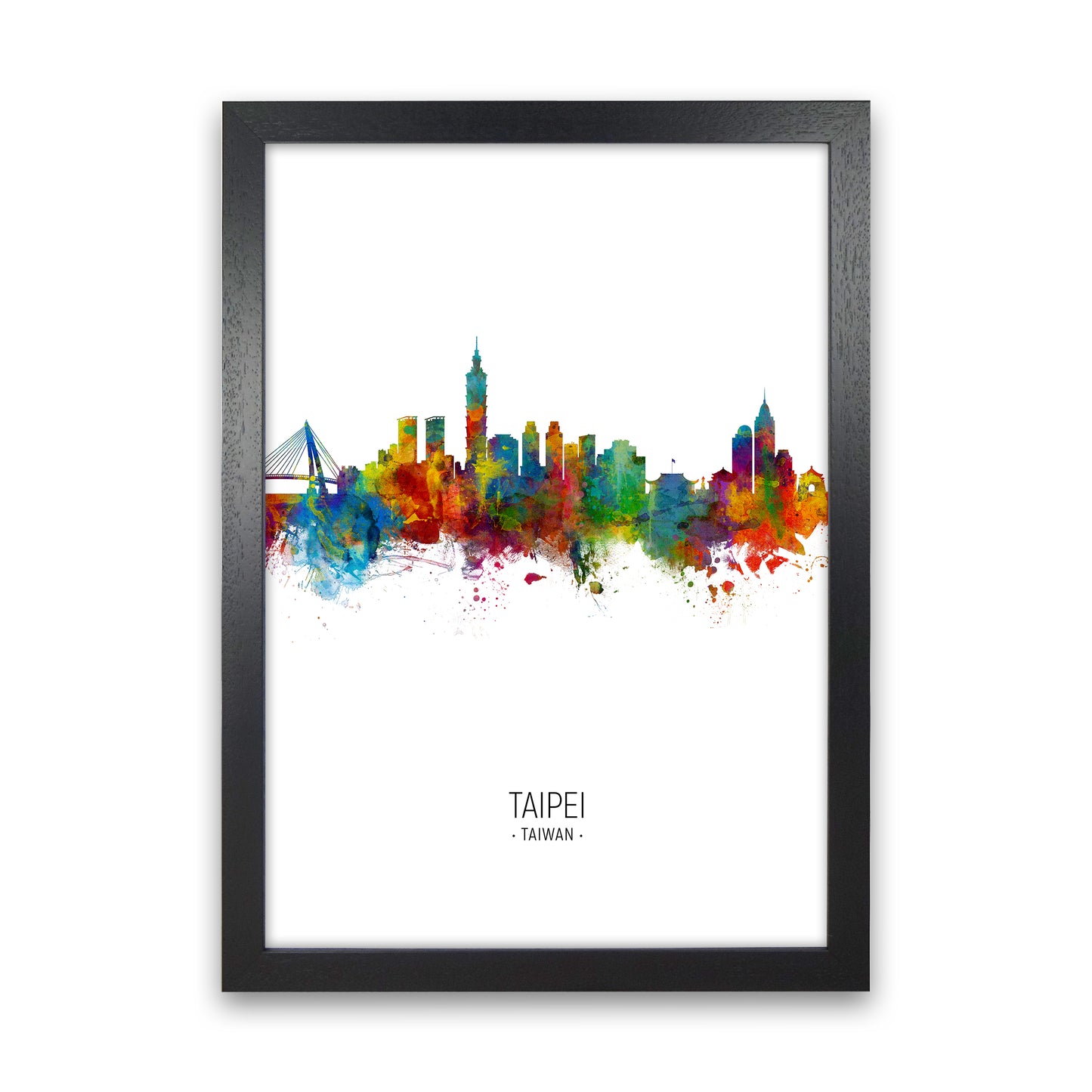 Taipei Taiwan Skyline Portrait Art Print by Michael Tompsett Black Grain