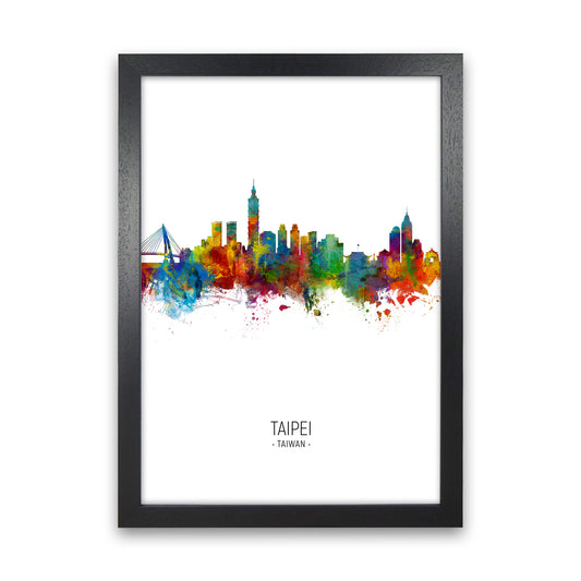 Taipei Taiwan Skyline Portrait Art Print by Michael Tompsett Black Grain