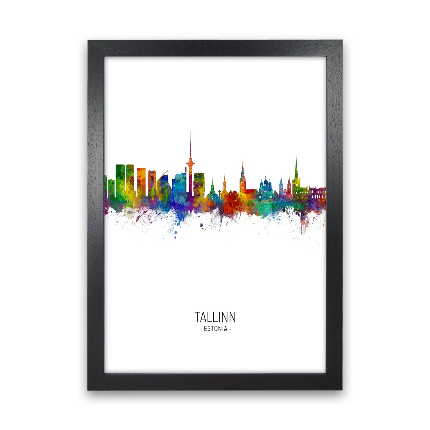 Tallinn Estonia Skyline Portrait Art Print by Michael Tompsett Black Grain