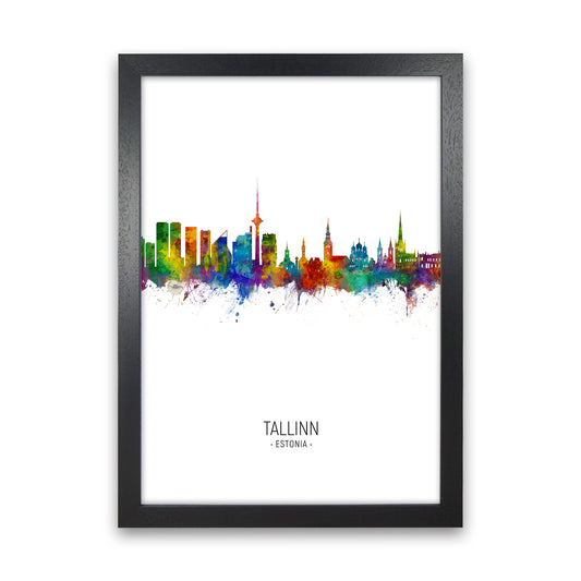 Tallinn Estonia Skyline Portrait Art Print by Michael Tompsett Black Grain
