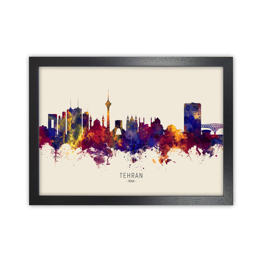 Tehran Iran Skyline Autumn City Name Art Print by Michael Tompsett Black Grain
