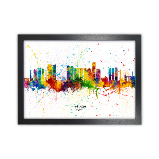 Tel Aviv Israel Skyline Splash Art Print by Michael Tompsett Black Grain