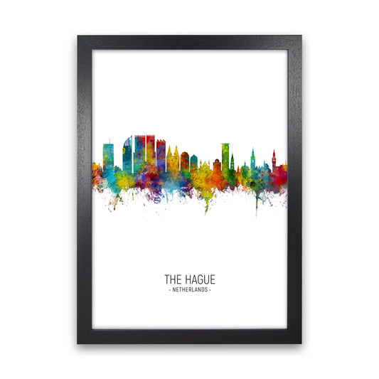 The Hague Netherlands Skyline Portrait Art Print by Michael Tompsett Black Grain