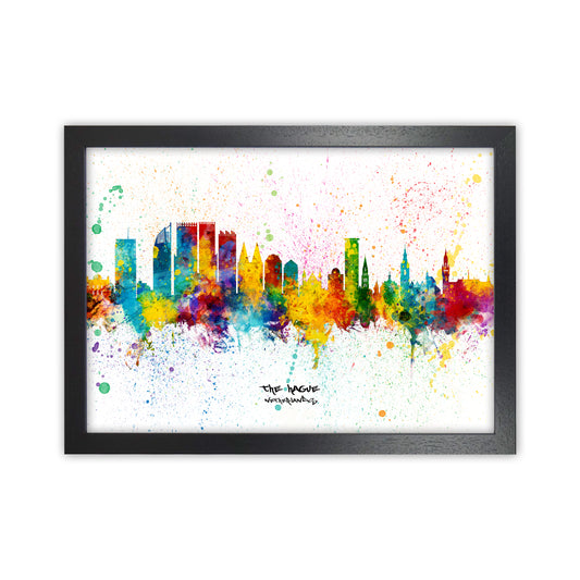 The Hague Netherlands Skyline Splash Art Print by Michael Tompsett Black Grain