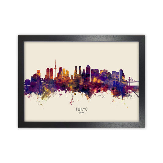 Tokyo Japan Skyline Autumn City Name Art Print by Michael Tompsett Black Grain
