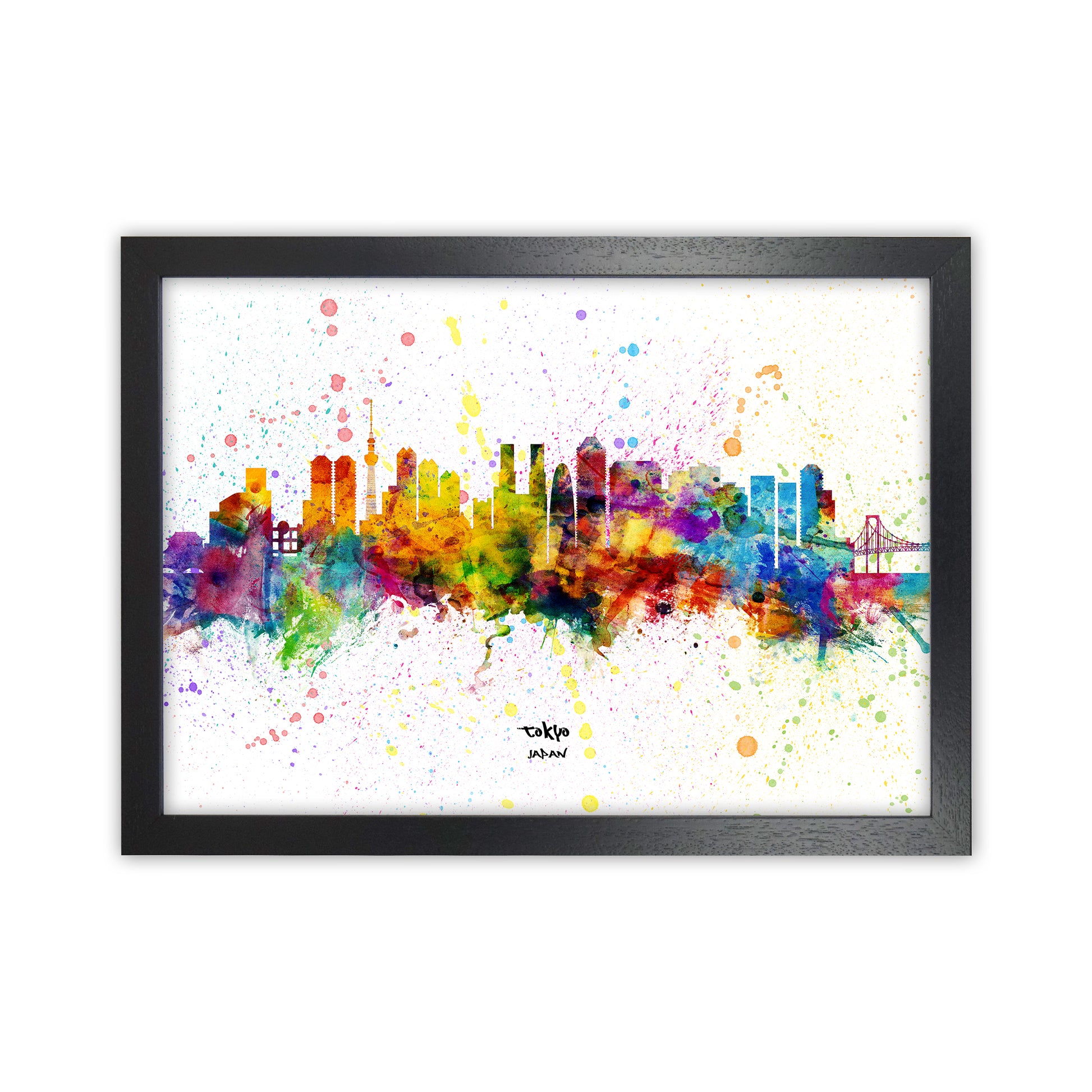 Tokyo Japan Skyline Splash Art Print by Michael Tompsett Black Grain