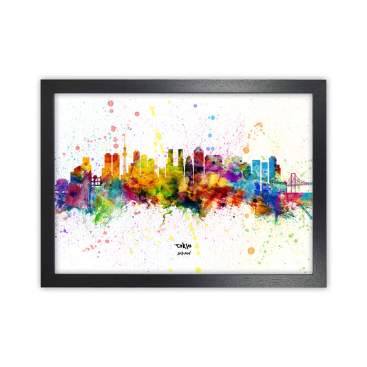 Tokyo Japan Skyline Splash Art Print by Michael Tompsett Black Grain
