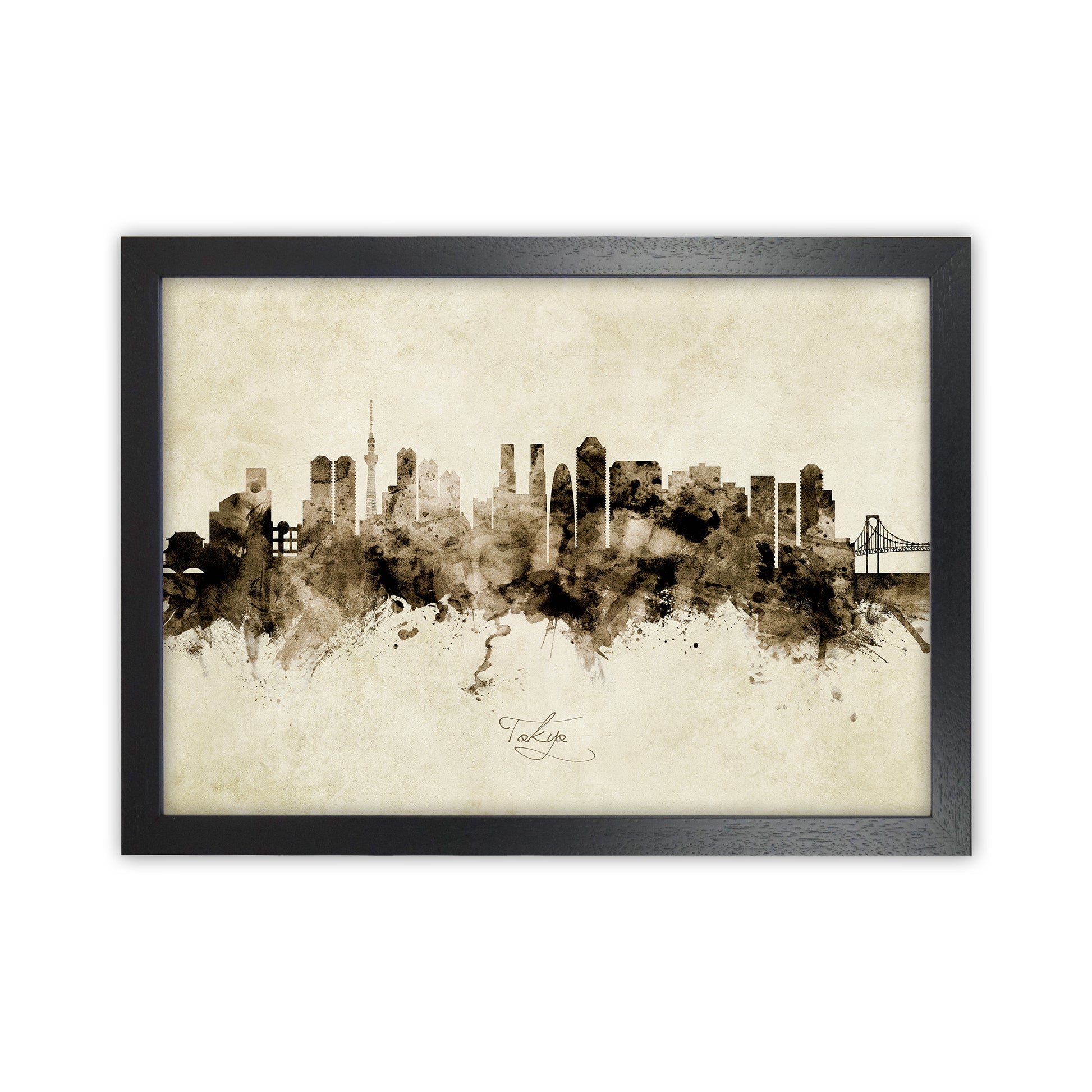 Tokyo Japan Skyline Vintage Art Print by Michael Tompsett Black Grain