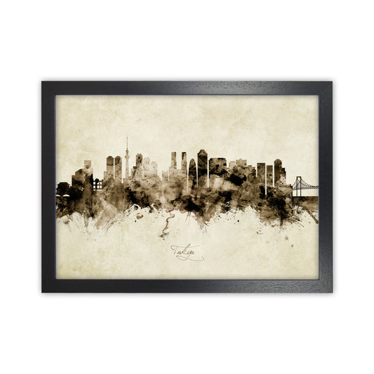 Tokyo Japan Skyline Vintage Art Print by Michael Tompsett Black Grain