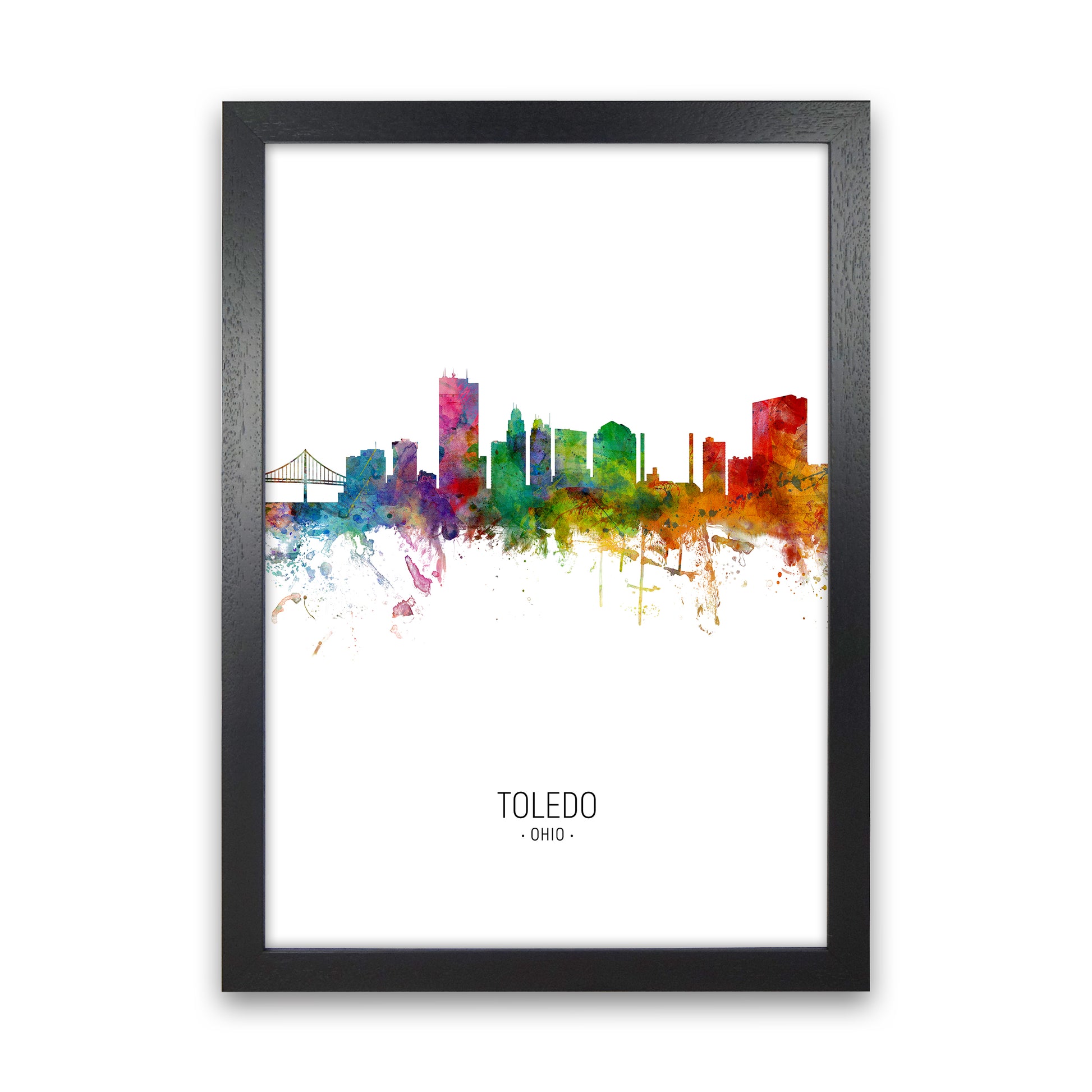 Toledo Ohio Skyline Portrait Art Print by Michael Tompsett Black Grain