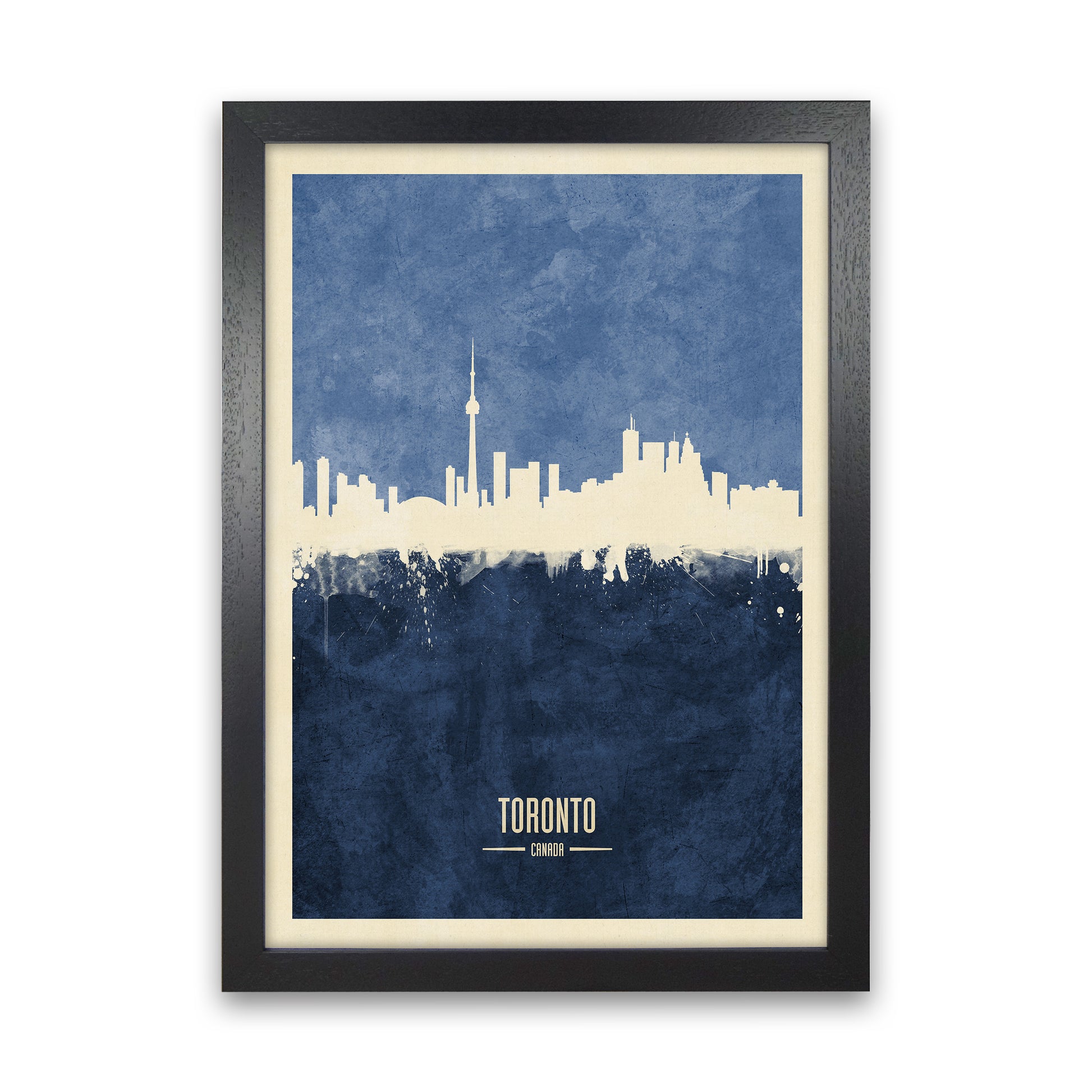 Toronto Canada Skyline Portrait Navy Art Print by Michael Tompsett Black Grain