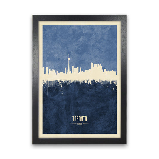 Toronto Canada Skyline Portrait Navy Art Print by Michael Tompsett Black Grain
