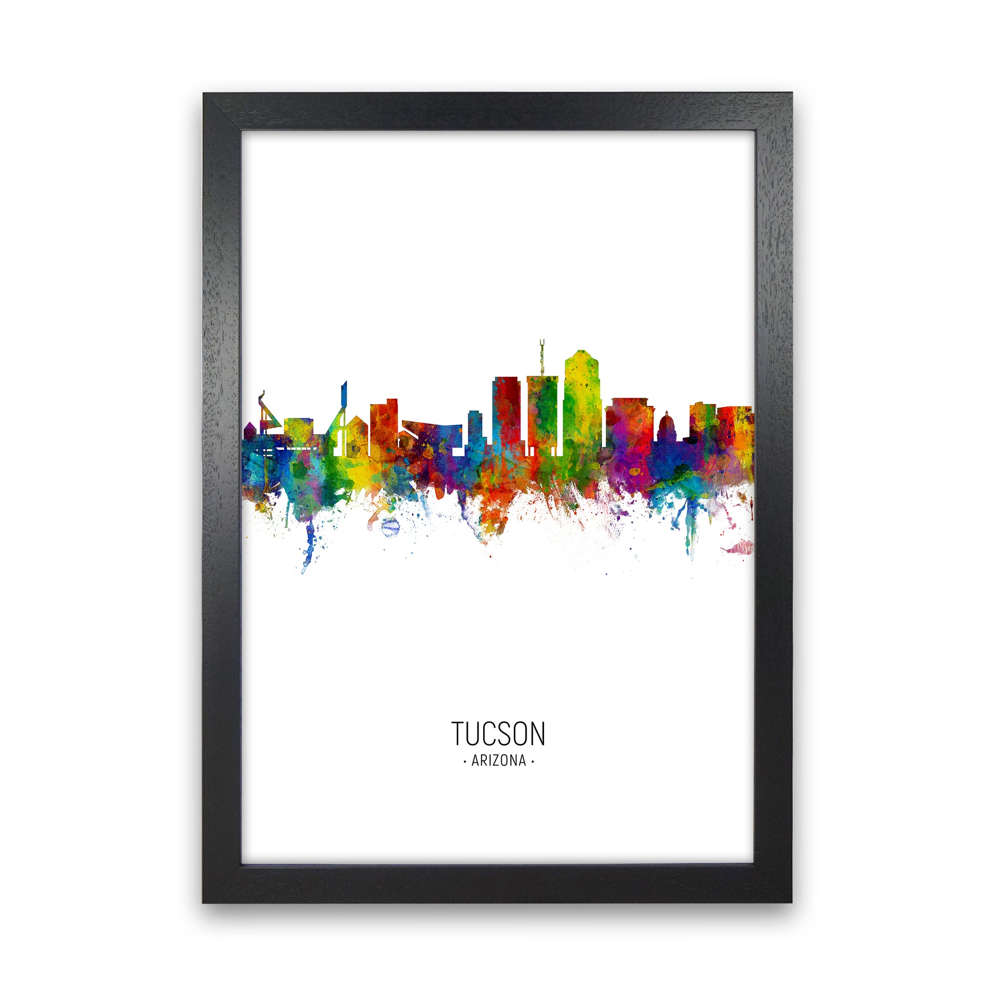 Tucson Arizona Skyline Portrait Art Print by Michael Tompsett Black Grain