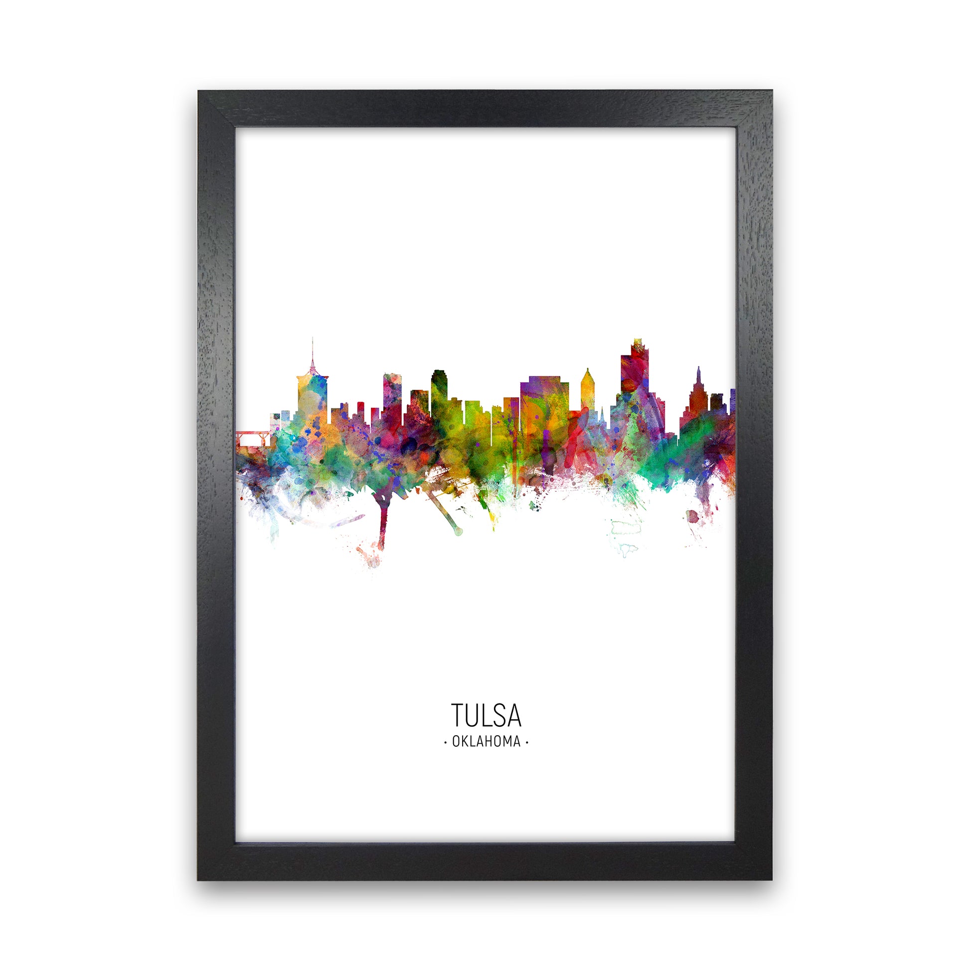 Tulsa Oklahoma Skyline Portrait Art Print by Michael Tompsett Black Grain
