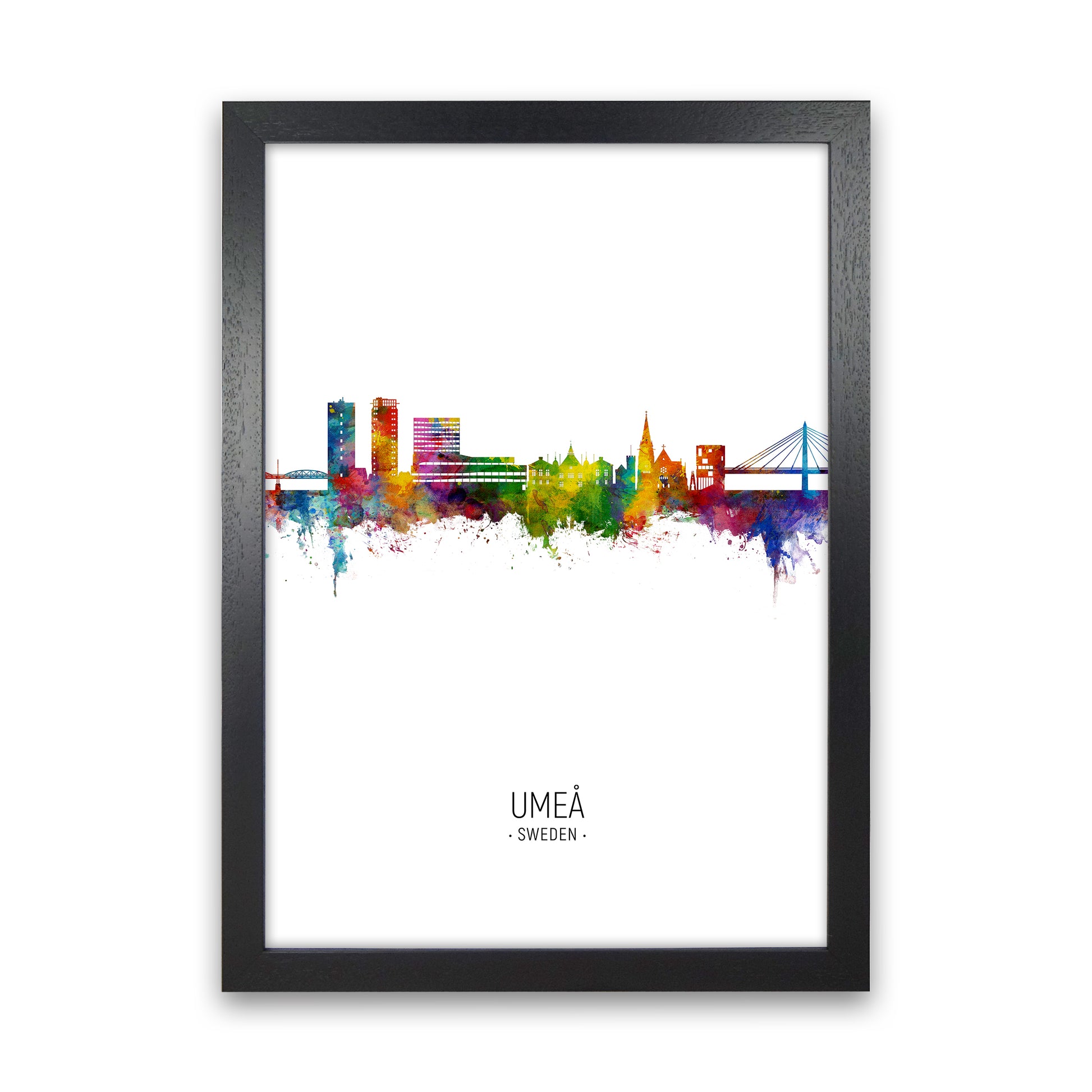 Umea Sweden Skyline Portrait Art Print by Michael Tompsett Black Grain