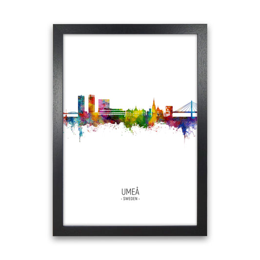 Umea Sweden Skyline Portrait Art Print by Michael Tompsett Black Grain
