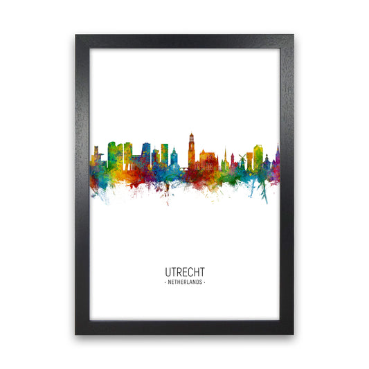 Utrecht Netherlands Skyline Portrait Art Print by Michael Tompsett Black Grain