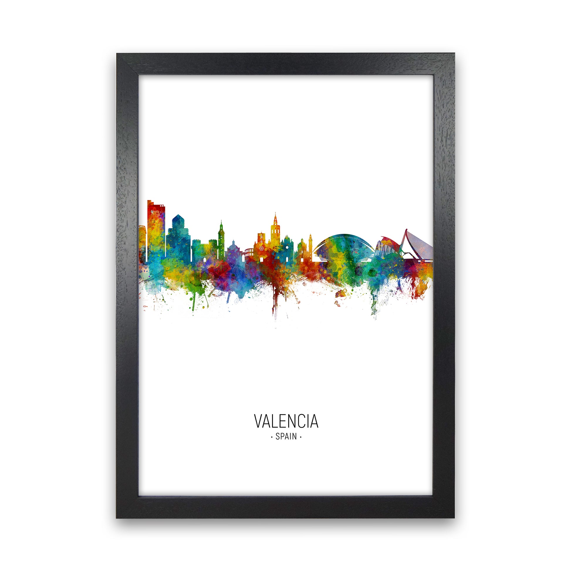 Valencia Spain Skyline Portrait Art Print by Michael Tompsett Black Grain