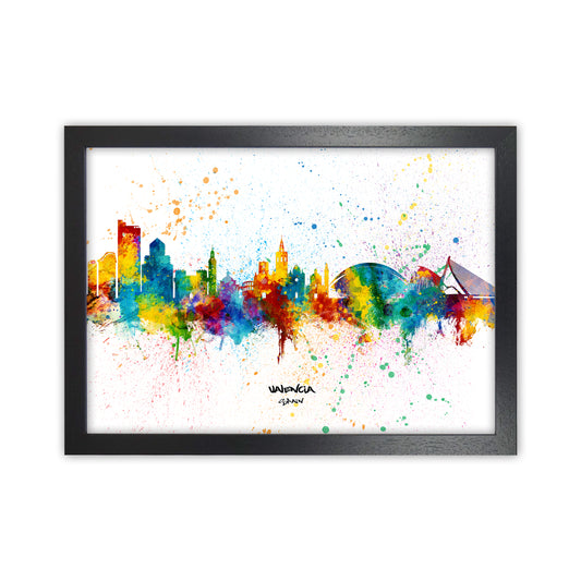 Valencia Spain Skyline Splash Art Print by Michael Tompsett Black Grain
