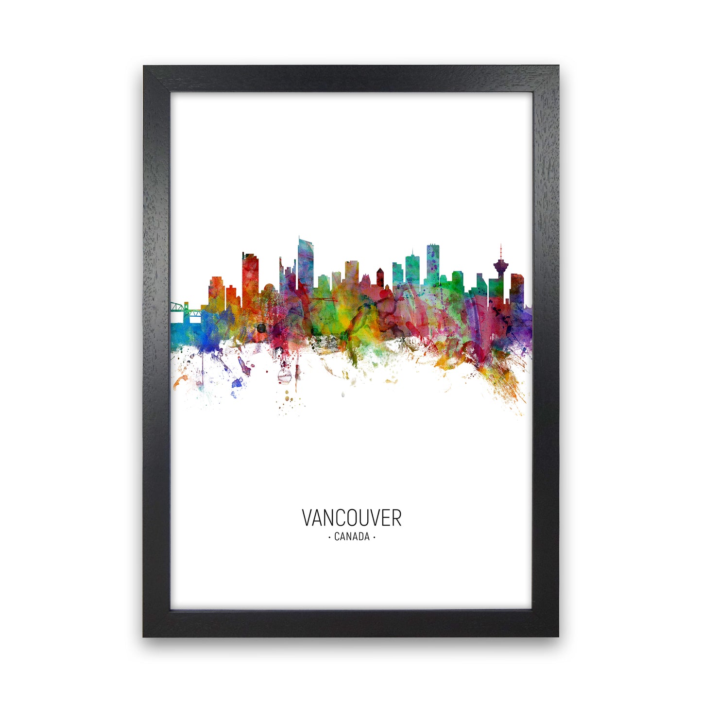 Vancouver Canada Skyline Portrait Art Print by Michael Tompsett Black Grain