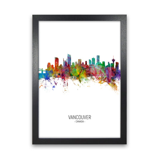 Vancouver Canada Skyline Portrait Art Print by Michael Tompsett Black Grain