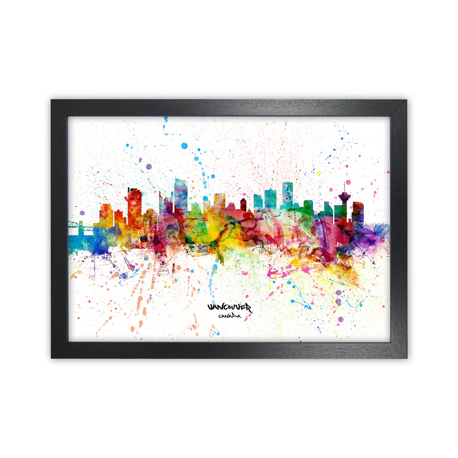 Vancouver Canada Skyline Splash Art Print by Michael Tompsett Black Grain